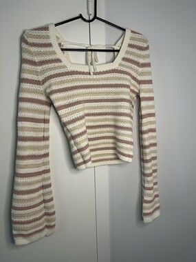 Hollister Striped Scoop Neck Knit in Cream and Taupe